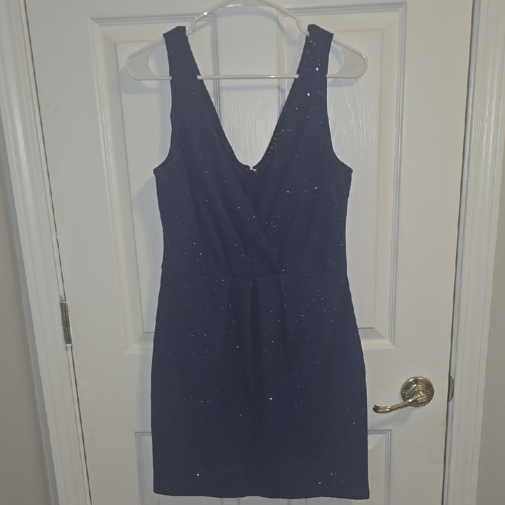 Blue Sleeveless V-Neck Sheath Mini Dress